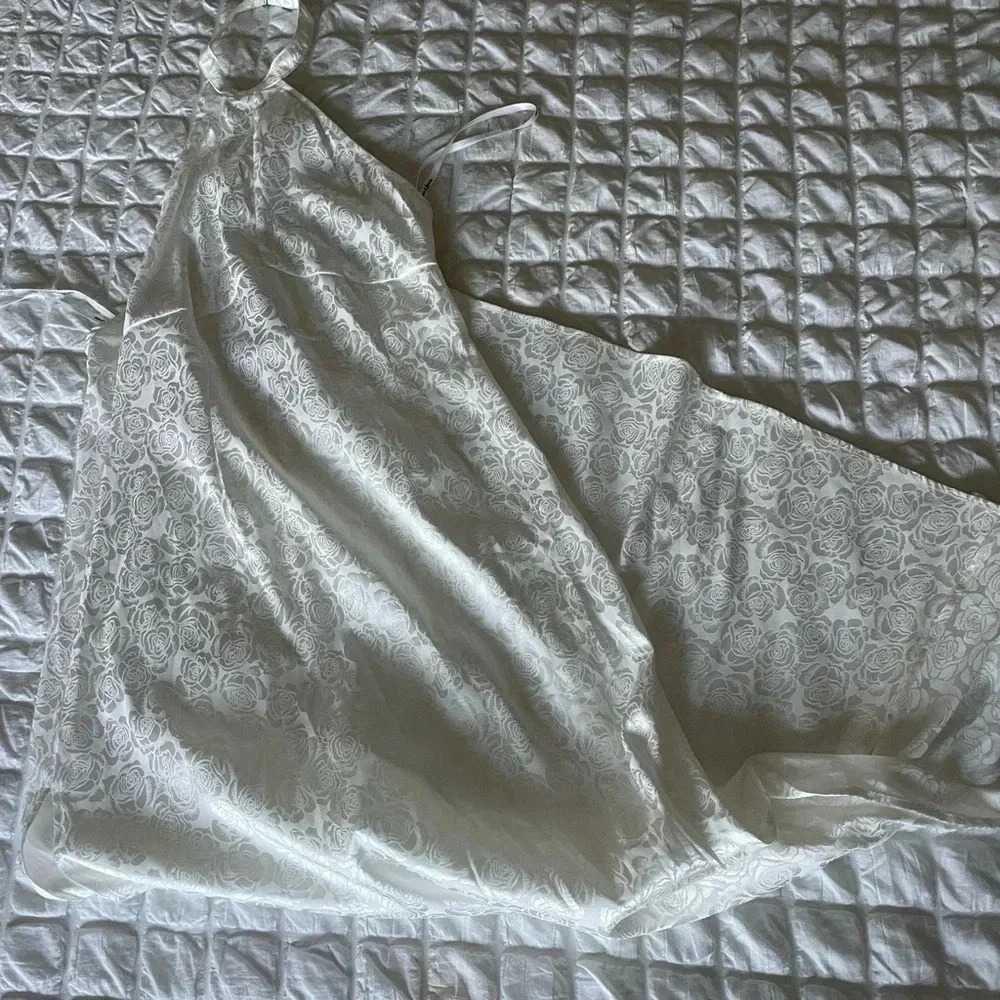 For love & Lemons white brocade satin open slits halter maxi dress